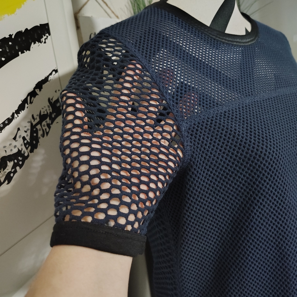 Rag and Bone MSRP $495 Luna Navy Blue Mesh Fishnet Dress Women's Medium Silk - Picture 3 of 12